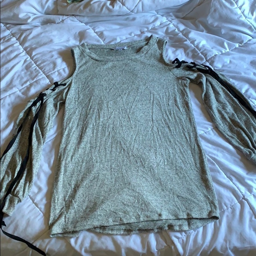 Gray lace up cold shoulder sweater size M
